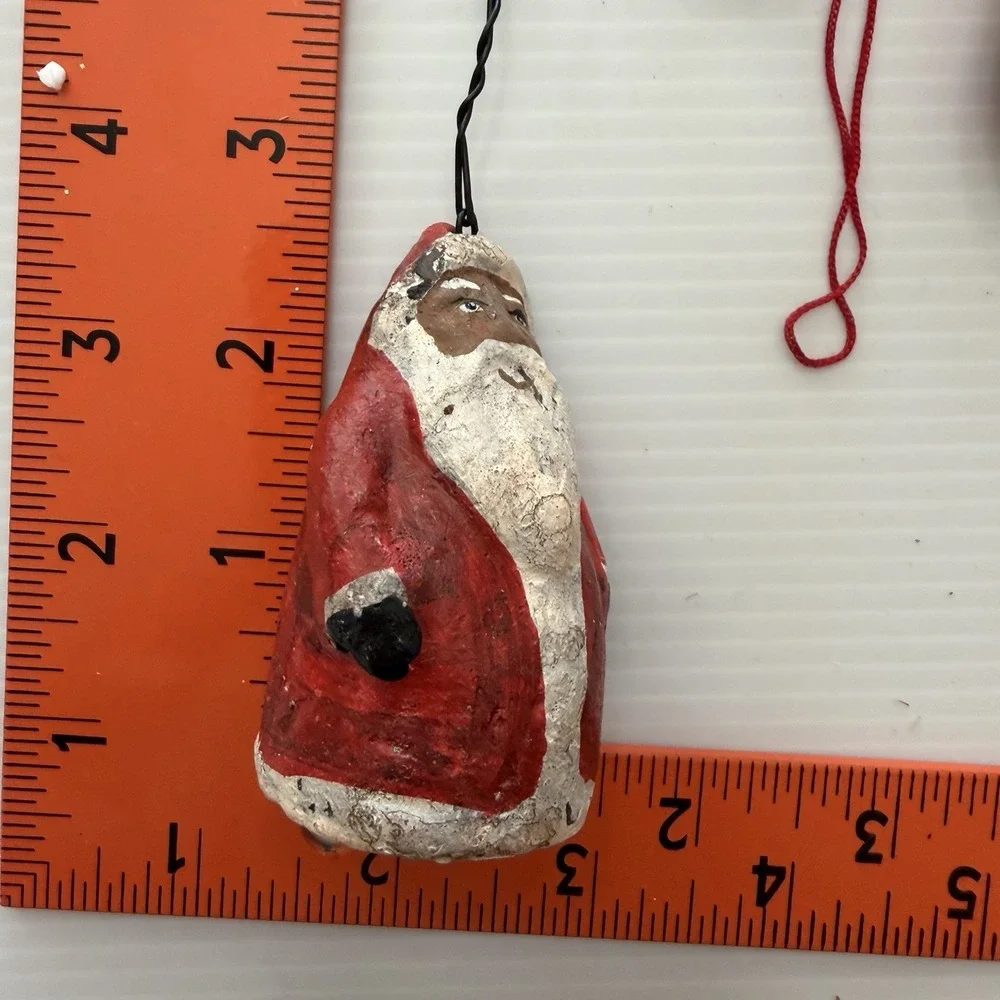 Vintage Hand Carved Santa Ornaments Wooden Lot Of 4 Folk Art